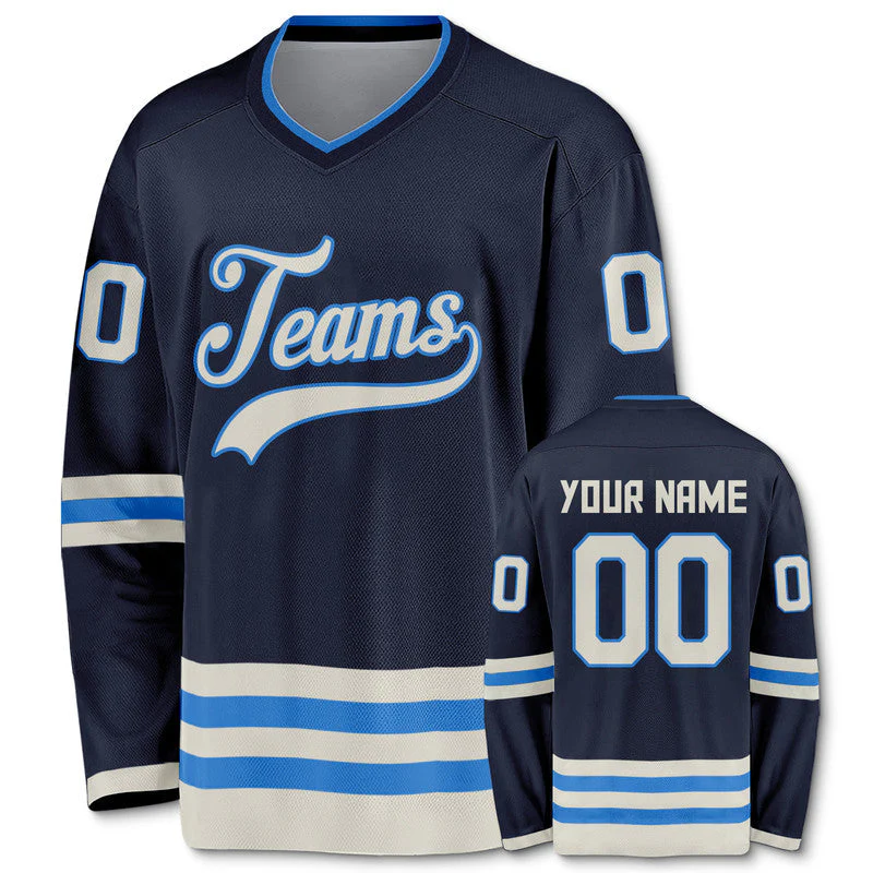 Custom Navy Beige-Powder Blue Authentic Hockey Jersey