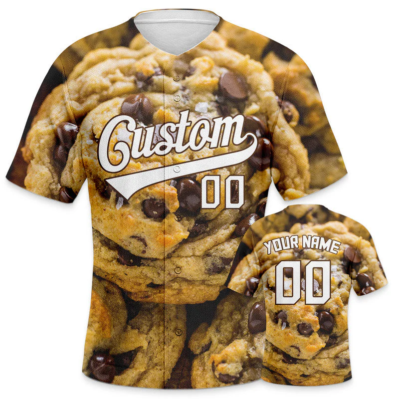 Custom Gold Brown-White 3D Pattern Design Cookies Authentic Baseball Jersey