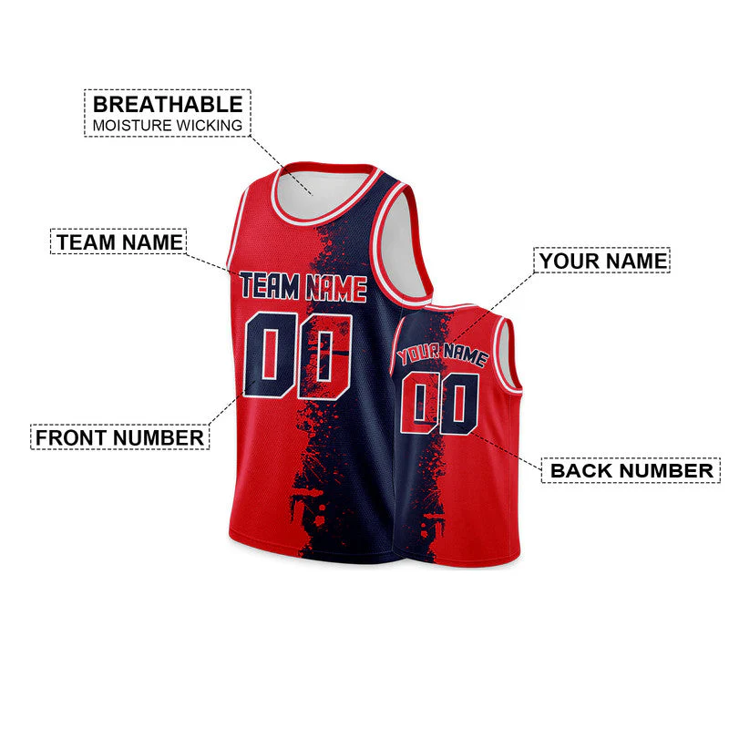 Custom Red Navy-White Authentic Spilt Fashion Basketball Jersey